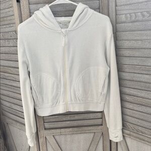 Atheleta Girls fleece white Zip-Up Hoodie jacket size large 12 pre owned